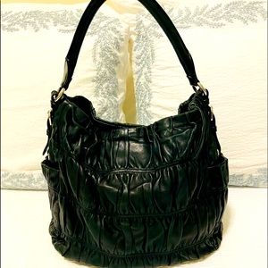 Prada Ruched Leather Hobo Handbag